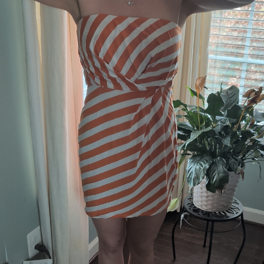 BCBGeneration Strapless Dress in Tangerine and Cream